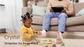  Presentation with african american baby - Presentation design having childhood-and-people-concept background and a coral colored foreground