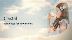  Presentation with inhaler - PPT theme consisting of childhood asthma - cloudy sky against little girl background and a light gray colored foreground