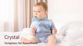  Presentation with baby sitting - Slide set with childhood asthma - cute little baby with nebulizer background and a lemonade colored foreground