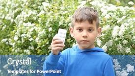  Presentation with pills - Colorful theme enhanced with childhood asthma - cute little boy holding pills backdrop and a  colored foreground