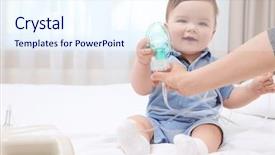  Presentation with nebulizer - Slide set having childhood asthma - health care concept woman background and a sky blue colored foreground