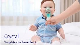 Presentation with nebulizer - Beautiful slide set featuring childhood asthma - health care concept woman backdrop and a sky blue colored foreground