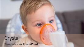  Presentation with mask - Theme consisting of childhood asthma - little boy taking inhalation therapy background and a coral colored foreground