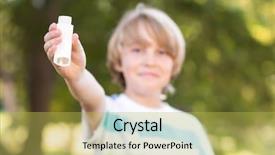  Presentation with inhaler - PPT theme with childhood asthma - little boy using his inhaler background and a  colored foreground