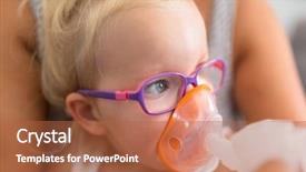  Presentation with asthma - Theme with childhood asthma - little girl is taking inhalation background and a red colored foreground