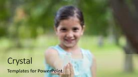  Presentation with inhaler - Presentation design consisting of childhood asthma - little girl showing his inhaler background and a  colored foreground