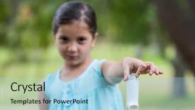 Presentation with inhaler - Presentation featuring childhood asthma - little girl showing his inhaler background and a  colored foreground