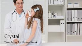  Presentation with inhaler - PPT layouts with childhood asthma - little girl taking inhaler background and a soft green colored foreground