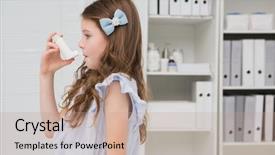  Presentation with inhaler - Theme consisting of childhood asthma - little girl taking inhaler background and a  colored foreground
