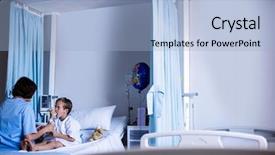  Presentation with inhaler - Slide deck having childhood asthma - patient using inhaler at hospital background and a light blue colored foreground