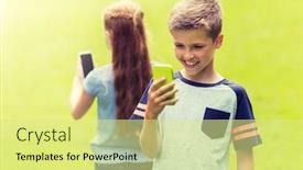  Presentation with smartphones - Presentation theme enhanced with childhood-augmented-reality-technology background and a blonde colored foreground