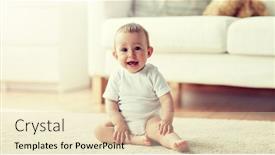  Presentation with baby sitting - Amazing PPT theme having childhood-babyhood-and-people-concept backdrop and a lemonade colored foreground