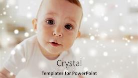  Presentation with emotions - Theme enhanced with childhood babyhood emotions and people concept - close up of happy little baby boy or girl over snow background and a lemonade colored foreground