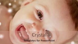  Presentation with emotions - Colorful slide set enhanced with childhood babyhood emotions and people concept - close up of happy little baby boy or girl face over snow backdrop and a coral colored foreground