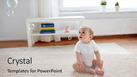  Presentation with baby sitting - Amazing PPT theme having childhood babyhood and people concept backdrop and a  colored foreground