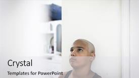  Presentation with bald - Presentation theme consisting of childhood cancer - bald sick boy at home background and a white colored foreground