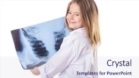  Presentation with childhood cancer - Presentation theme with childhood cancer - little gilr playing doctor background and a sky blue colored foreground