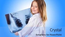  Presentation with childhood cancer - Slide set featuring childhood cancer - little gilr playing doctor background and a light blue colored foreground