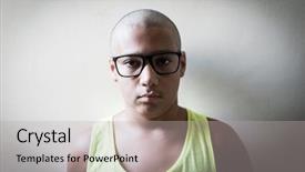  Presentation with childhood cancer - Cool new slide deck with childhood cancer - sick boy portrait backdrop and a light gray colored foreground