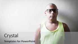  Presentation with childhood cancer - PPT theme enhanced with childhood cancer - sick boy portrait background and a light gray colored foreground