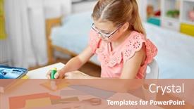  Presentation with glue - PPT theme featuring scrapbook - childhood creativity and hobby concept background and a coral colored foreground