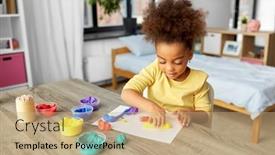  Presentation with childhood - Cool new PPT layouts with childhood-creativity-and-hobby-concept backdrop and a coral colored foreground