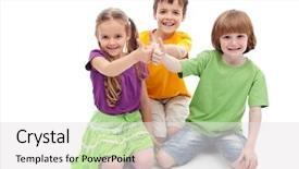  Presentation with collaboration - Presentation featuring collaboration concept - kids showing thumbs background and a light gray colored foreground