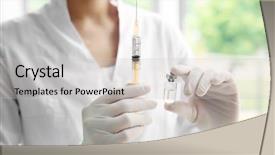  Presentation with syringe - Audience pleasing slide deck consisting of childhood immunization - hands in gloves with syringe backdrop and a light gray colored foreground