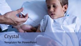  Presentation with moving patient to hospital bed - PPT layouts featuring childhood immunization - male doctor injecting patient background and a light blue colored foreground