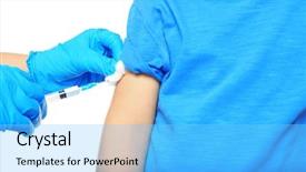 Presentation with female - Audience pleasing PPT theme consisting of childhood immunization - vaccination concept female doctor vaccinating backdrop and a light blue colored foreground