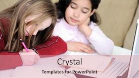  Presentation with childhood - Beautiful presentation theme featuring writing essays - childhood laptop learning and playing backdrop and a coral colored foreground