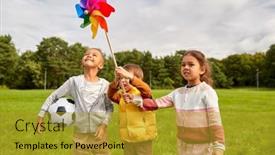  Presentation with kids playing - Theme featuring childhood-leisure-and-people-concept background and a gold colored foreground