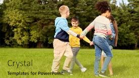  Presentation with kids playing - PPT theme enhanced with childhood-leisure-and-people-concept background and a gold colored foreground