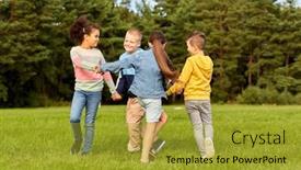  Presentation with kids playing - PPT layouts enhanced with childhood-leisure-and-people-concept background and a gold colored foreground