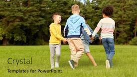  Presentation with kids playing - PPT theme enhanced with childhood-leisure-and-people-concept background and a gold colored foreground