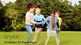  Presentation with kids playing - Presentation theme consisting of childhood-leisure-and-people-concept background and a gold colored foreground