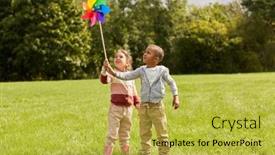  Presentation with happy kids - Slide deck with childhood-leisure-and-people-concept background and a yellow colored foreground