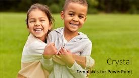  Presentation with childhood - PPT theme consisting of childhood-leisure-and-people-concept background and a gold colored foreground