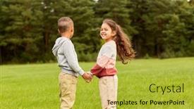  Presentation with holding hands - Presentation theme enhanced with childhood-leisure-and-people-concept background and a yellow colored foreground