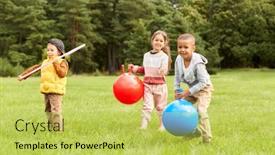  Presentation with children playing - Slides consisting of childhood-leisure-and-people-concept background and a yellow colored foreground