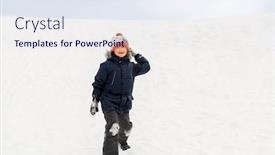  Presentation with snowball - PPT layouts enhanced with childhood leisure and season concept - happy little boy throwing snowball in winter background and a sky blue colored foreground