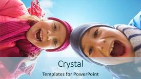  Presentation with autumn blue - Beautiful PPT theme featuring childhood leisure friendship autumn and people concept - happy boy and girl faces outdoors over blue sky and clouds background backdrop and a sky blue colored foreground