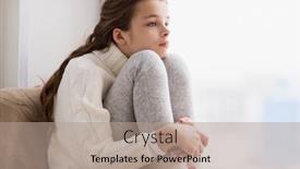 Presentation with sadness - PPT layouts featuring childhood sadness and people concept - sad beautiful girl in sweater sitting on sill at home window in winter background and a coral colored foreground