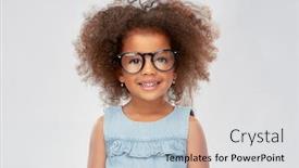  Presentation with childhood - Audience pleasing slide deck consisting of childhood school and education concept - happy little african american girl in glasses over grey background backdrop and a light gray colored foreground