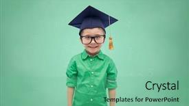  Presentation with chalk board - Theme consisting of hat or mortarboard over green background and a seafoam green colored foreground
