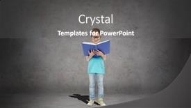  Presentation with vision - Audience pleasing slides consisting of childhood school education vision and people concept - happy little girl in eyeglasses reading book over concrete room background backdrop and a gray colored foreground