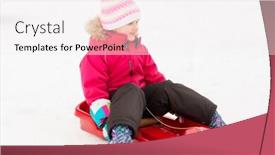  Presentation with season - Beautiful PPT theme featuring childhood sledging and season concept - happy little girl sitting in sled outdoors in winter backdrop and a white colored foreground