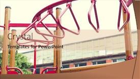  Presentation with playground - PPT theme enhanced with childhood sport equipment and object concept - climbing frame on playground outdoors at summer background and a coral colored foreground