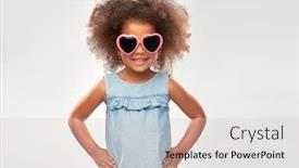  Presentation with american heart - Presentation theme enhanced with childhood summer accessory and valentines day concept - happy little african american girl in heart shaped sunglasses over grey background background and a lemonade colored foreground