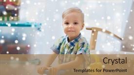  Presentation with baby toy - Slide deck with childhood toys and people concept background and a  colored foreground